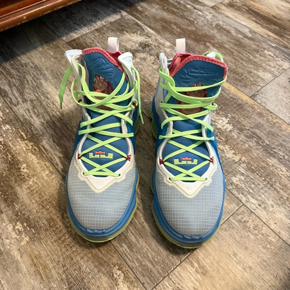 Men’s Nike LeBron 19 Dutch Blue Pomegranate Lime Sneakers - Picture 2 of 6